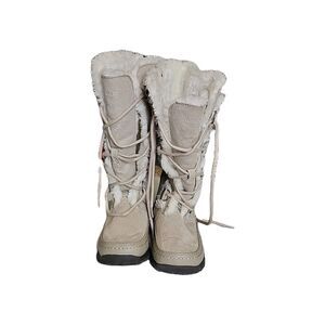Nike West Beige Faux Suede Faux Fur Mid-Calf Lace Up Boots Round Toe 1M
